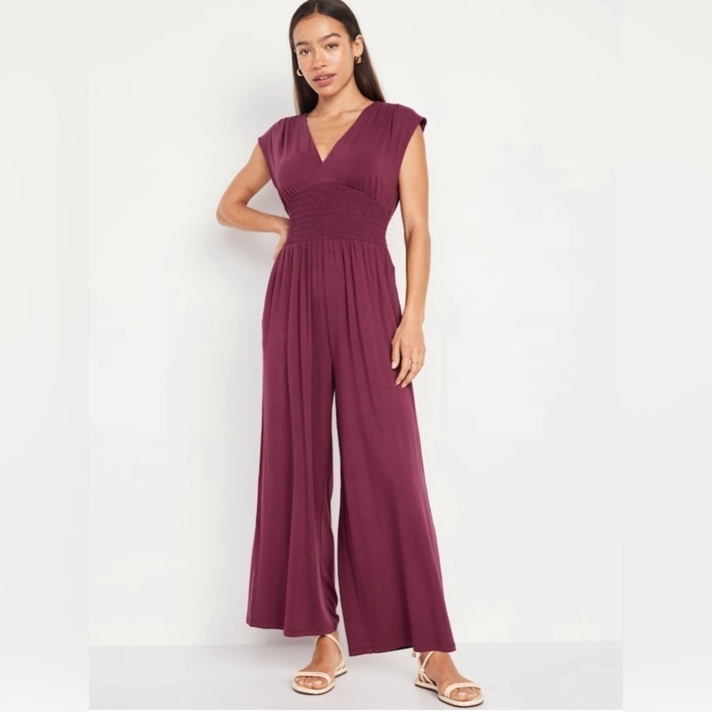 NEW Old Navy Dark Mauve Waist-Defined Shirred Jumpsuit - Multiple 📎